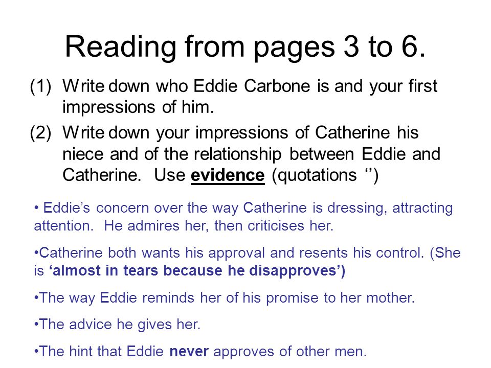 A View from the Bridge: Relation Ship Between Eddie & Catherine